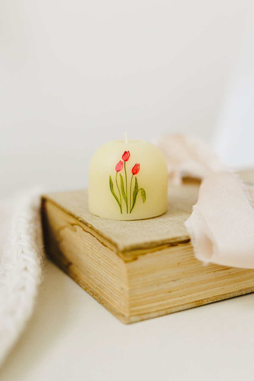 Lumanare MINI pictata cu lalele [6]