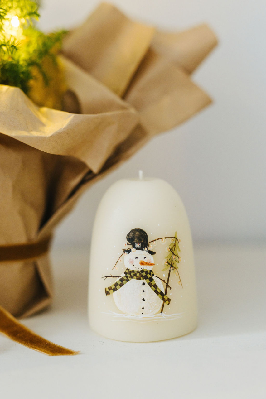 Lumânare din ceară naturală de albine lucrată manual - Om de zăpadă [2]