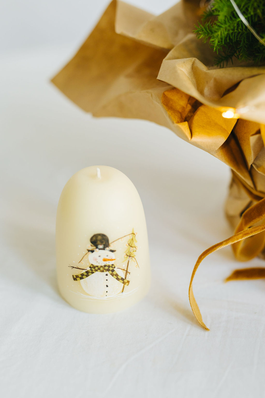 Lumânare din ceară naturală de albine lucrată manual - Om de zăpadă [5]