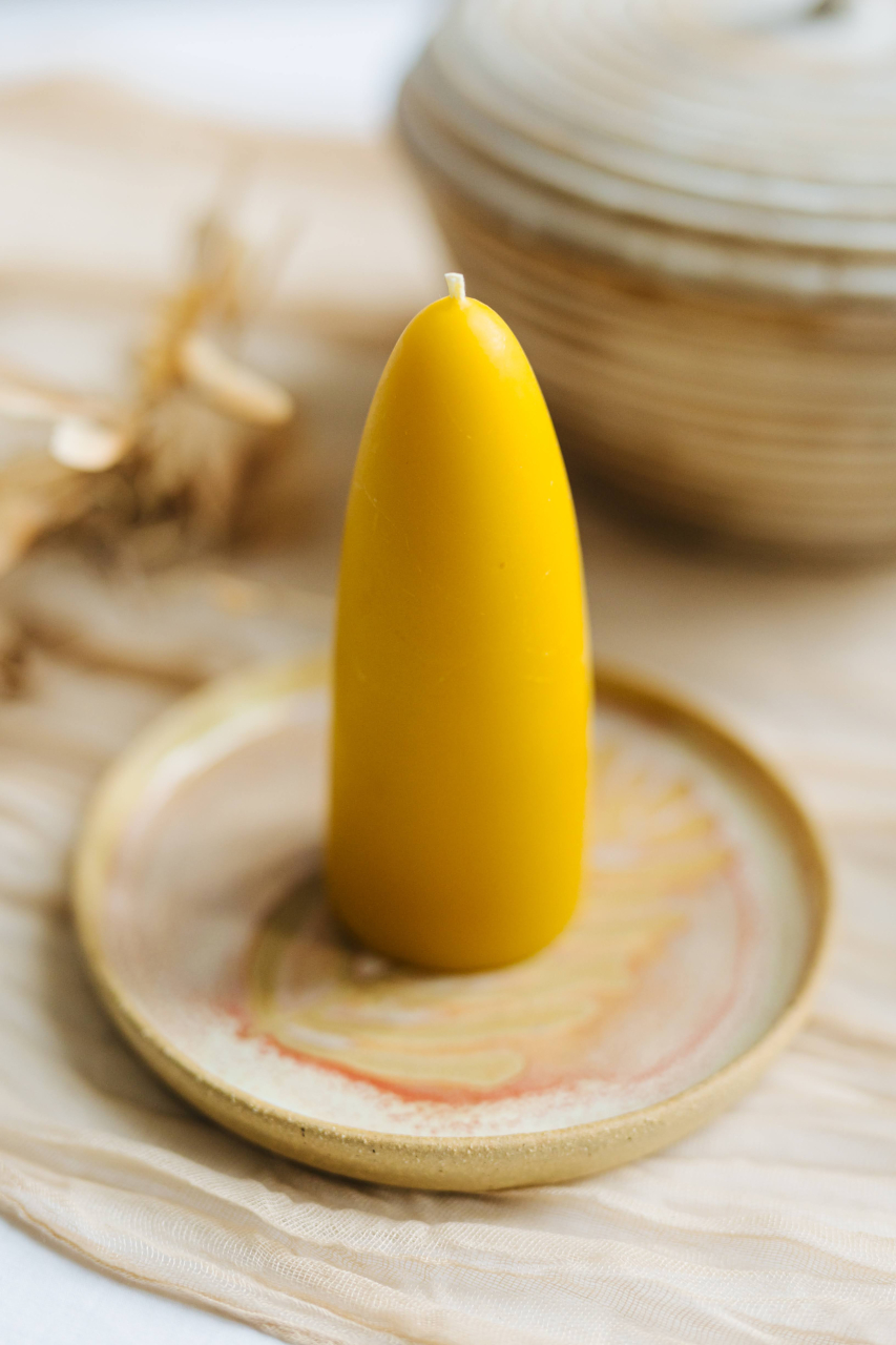 Lumânare din ceară naturală de albine lucrată manual - Stubby, galben natural [2]