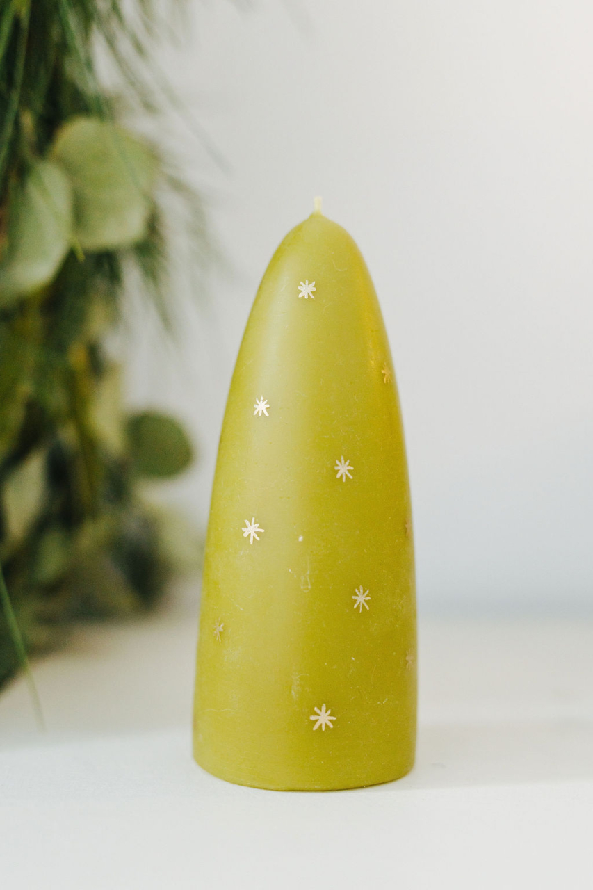 Lumânare artizanală din ceară de albine – Verde cu steluțe aurii (Crăciun) [3]