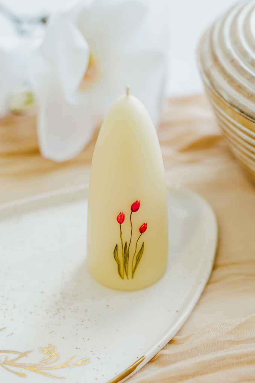 Lumanare naturala pictata cu lalele [6]