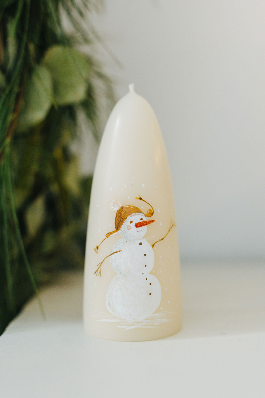 Lumânare din ceară naturală de albine realizată manual - Om de zăpadă [1]