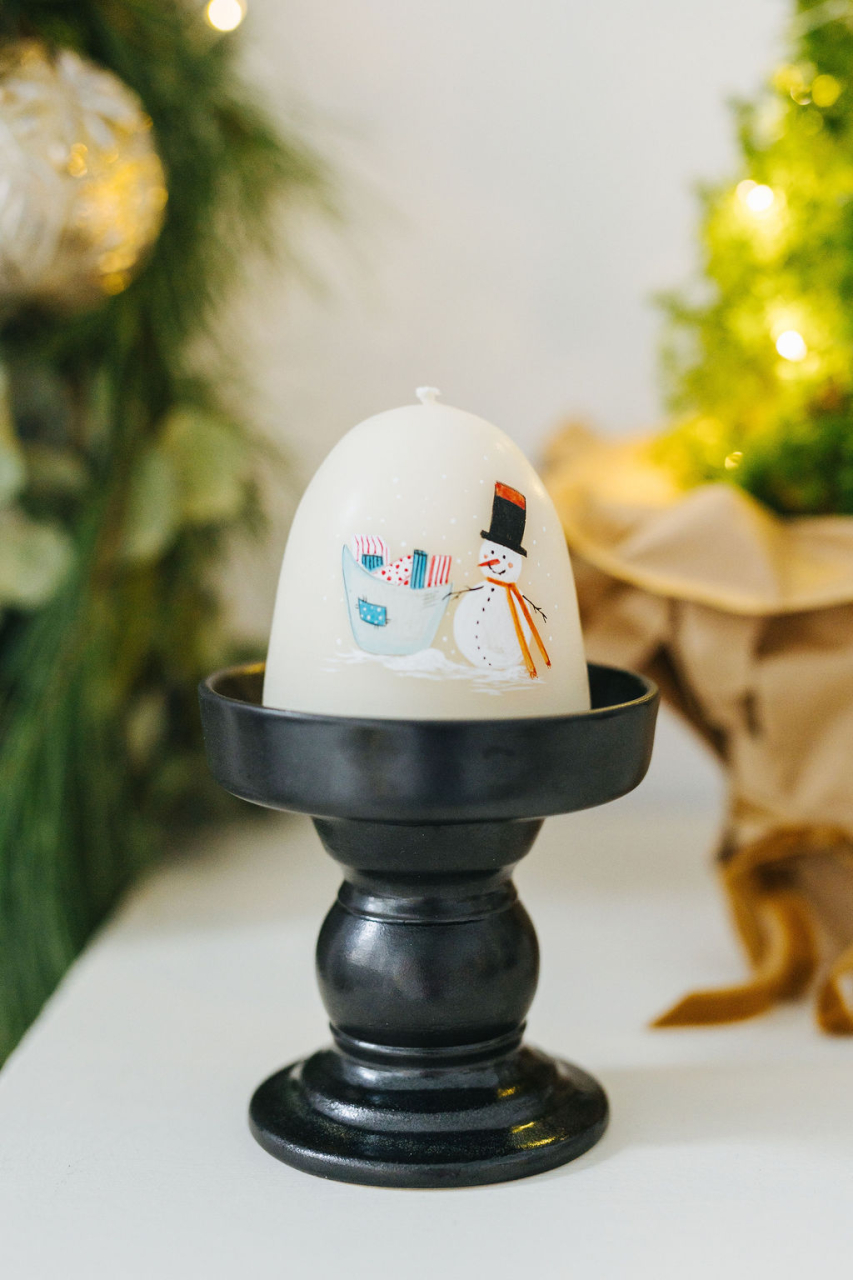 Lumânare din ceară naturală de albine realizată manual - Om de zăpadă cu cadouri [5]