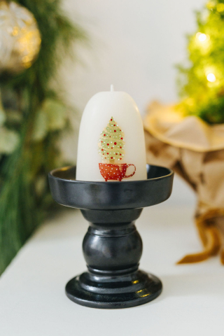 Lumânare din ceară naturală de albine lucrată manual - Brad în ceașcă [6]