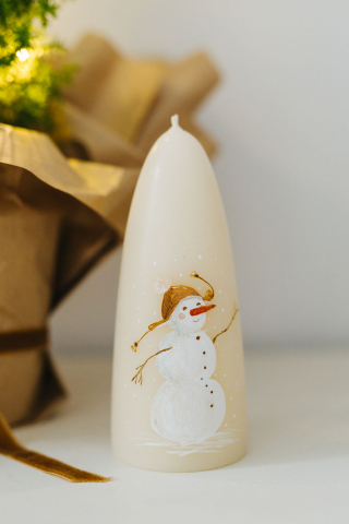 Lumânare din ceară naturală de albine realizată manual - Om de zăpadă [3]