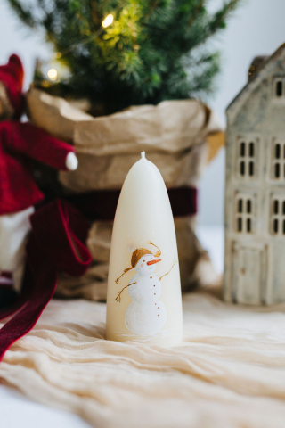 Lumânare din ceară naturală de albine realizată manual - Om de zăpadă [5]