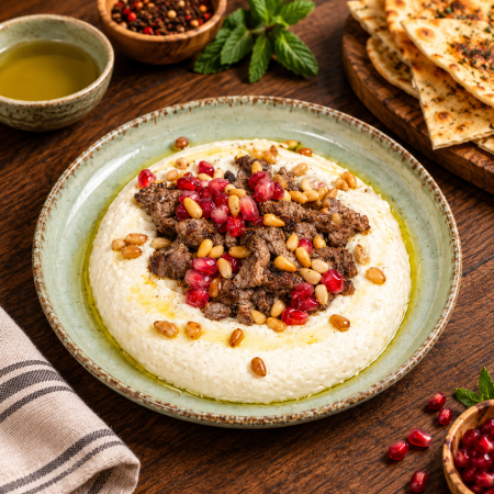 Mezze - Humus cu carne si mugur de pin