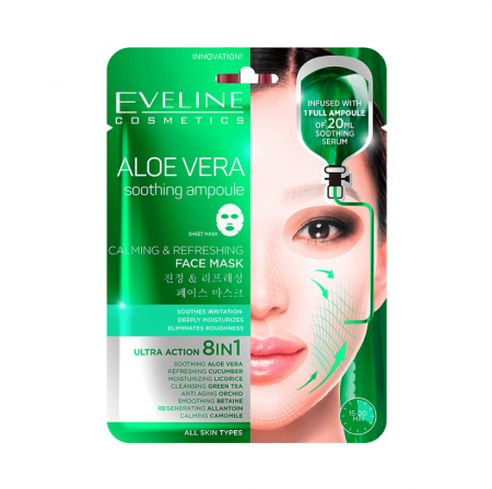 Măști de față - Mască calmantă şi răcoritoare cu aloe vera EVELINE Aloe Vera Sheet Mask