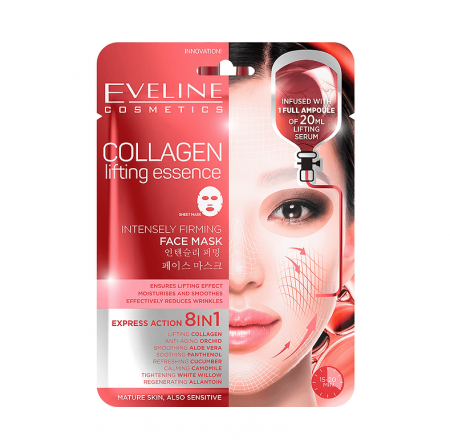 Îngrijire - Mască de faţă coreeană cu colagen 8 în 1 EVELINE Collagen Sheet Mask