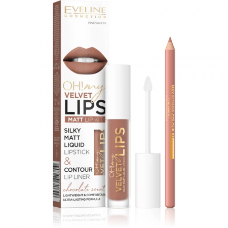 Rujuri - Set Ruj si Creion Contur Buze Oh! My Velvet Lips - Choco Truffle