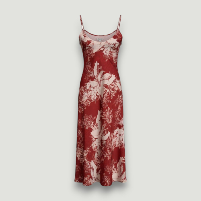 Rochie Guess lungă roșie satinată cu imprimeu floral damă, colecție outlet. [3]