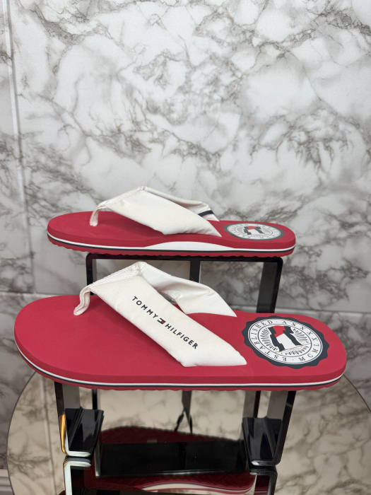 Șlapi Bărbați Tommy Hilfiger – Alb cu Roșu – logo distinctiv, colecție outlet. [4]