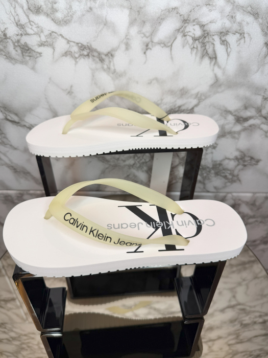 Șlapi Damă Calvin Klein Jeans – Alb cu Negru – logo distinctiv, colecție outlet. [4]