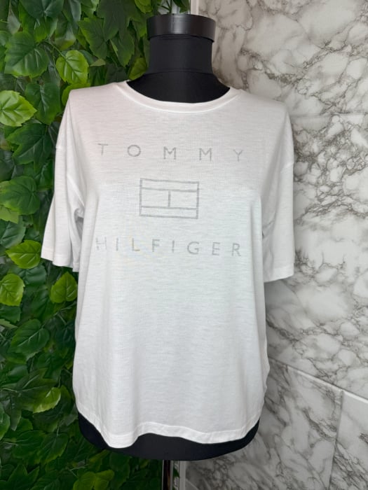 Tricou damă Tommy Hilfiger Alb Logo, original outlet [1]