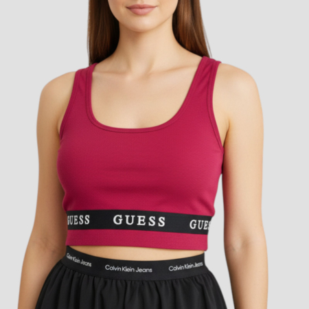 SPORT - Bustieră damă Vișinie Guess original, logo distinctiv, colecție outlet.