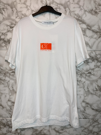 IMBRĂCĂMINTE BĂRBATI - Tricou Calvin Klein Jeans Alb Logo Portocaliu