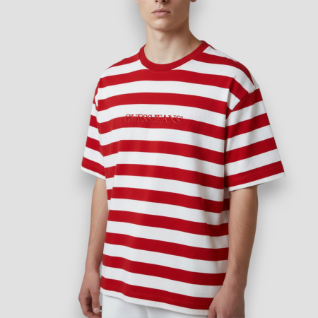 IMBRĂCĂMINTE BĂRBATI - Tricou Guess Barbati rosu cu alb, casual