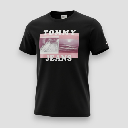 IMBRĂCĂMINTE BĂRBATI - Tricou Tommy Hilfiger Jeans Negru cu logo- Calitate Premium