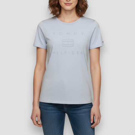 TRICOURI - Tricou damă Tommy Hilfiger Albastru Logo, original outlet