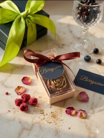 Mărturie nuntă Berryssimi trandafiri din ciocolată cu foiță aurie [1]