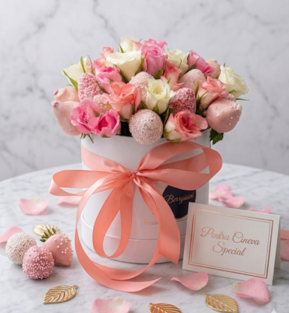 Buchete de Capsuni in Ciocolata - PINK BLOOM DELUXE -Buchet