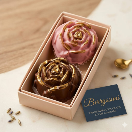Capsuni in Ciocolata - Mărturie nuntă Berryssimi trandafiri din ciocolată cu foiță aurie