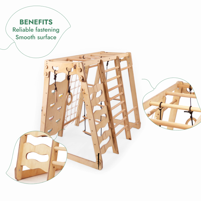 Complex de gimnastică de interior 6în1 pentru copii mici: loc de joacă + set de leagăne + tobogan + frânghie + scări [8]