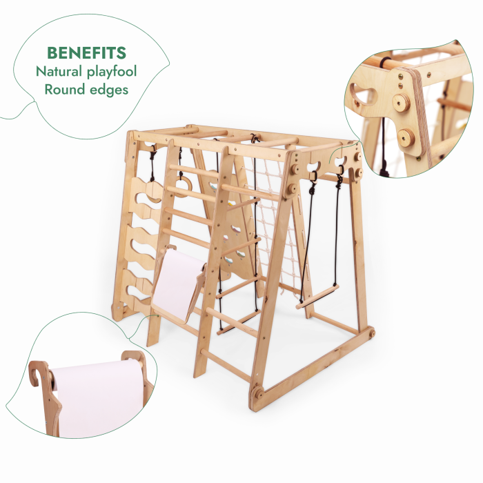 Complex de gimnastică de interior 6în1 pentru copii mici: loc de joacă + set de leagăne + tobogan + frânghie + scări [13]