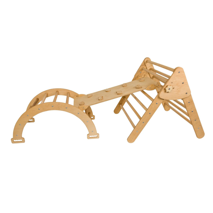 Set de catarare mare 3in1, Triunghi Pikler cu Rampa si Arc Escaladare, pentru copii, 2-7 ani, lemn [3]