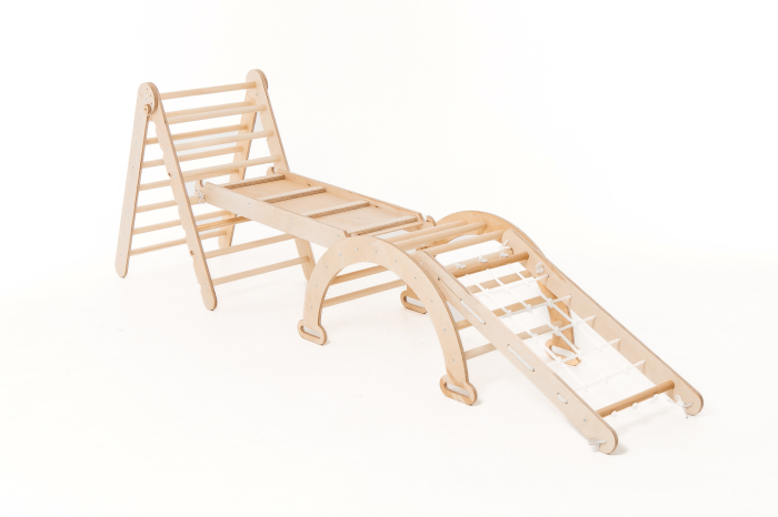 Set de cățărare Montessori 4în1: Triunghi Pikler + Arc/Balansoar + Tobogan/Rampă + Plasă de cățărare [8]