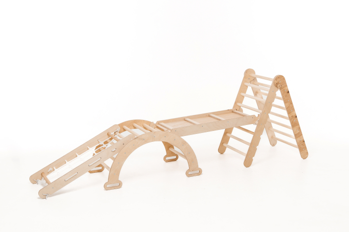 Set de cățărare Montessori 4în1: Triunghi Pikler + Arc/Balansoar + Tobogan/Rampă + Plasă de cățărare [7]