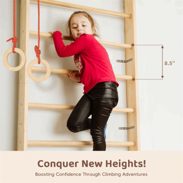 Set spalier gimnastică cu Bara/Inele/Scară de cățărat, Reglabil, din lemn/placaj pentru copii +3 ani [4]