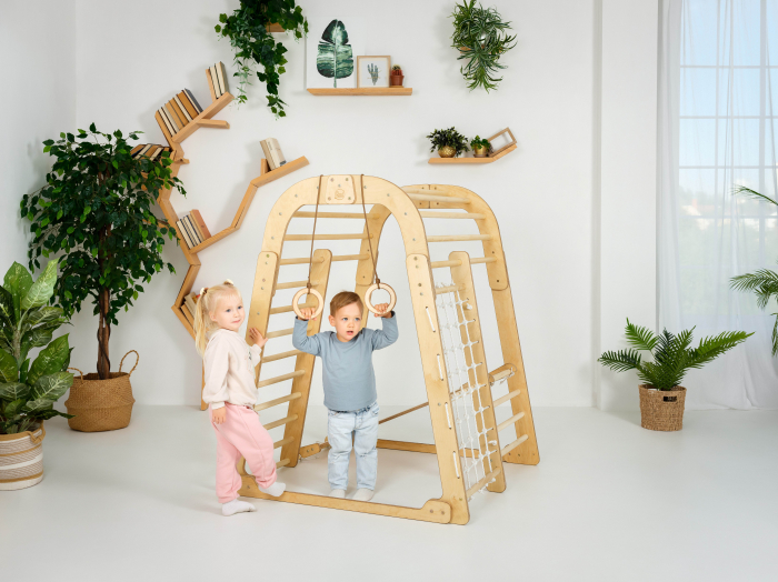 Spațiu de joacă de interior pentru copii mici  6în1: Loc de joacă + Set de leagăne + Tobogan [2]