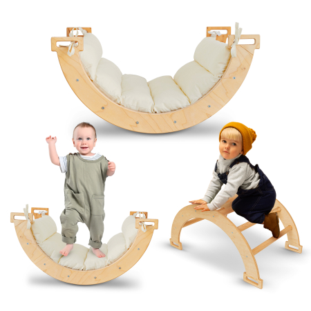 Produse - Balansoar Pikler din lemn, tip Montessori, multifunctional, cu perna