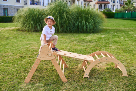Set de catarare mare 3in1, Triunghi Pikler cu Rampa si Arc Escaladare, pentru copii, 2-7 ani, lemn [3]