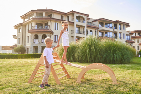 Set de catarare mare 3in1, Triunghi Pikler cu Rampa si Arc Escaladare, pentru copii, 2-7 ani, lemn [4]
