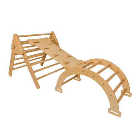 Produse - Set de catarare mare 3in1, Triunghi Pikler cu Rampa si Arc Escaladare, pentru copii, 2-7 ani, lemn