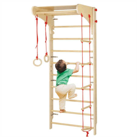 Jucarii pentru copii - Set spalier gimnastică cu Bara/Inele/Scară de cățărat, Reglabil, din lemn/placaj pentru copii +3 ani