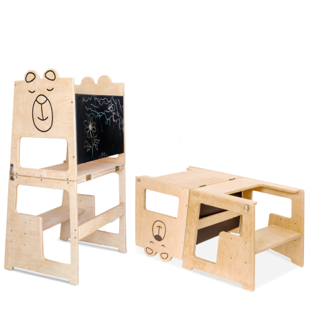 Turn de invatare, Bear, tip Montessori, cu tabla de scris, pentru copii +12 luni, placaj/lemn natural [5]