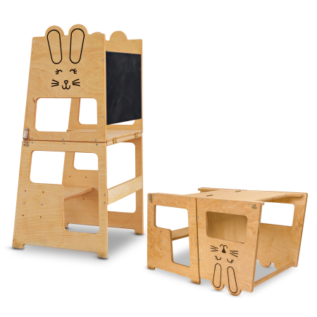 Turn de invatare, Bunny, tip Montessori, cu tabla de scris, pentru copii +12 luni, placaj/lemn natural [1]