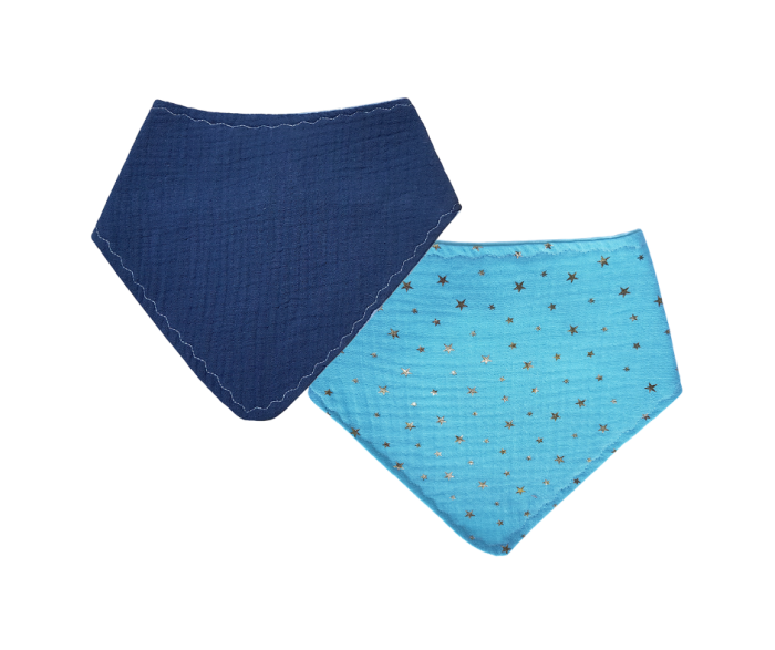 Baveta 2 fete - muselina bleu, stelute [3]