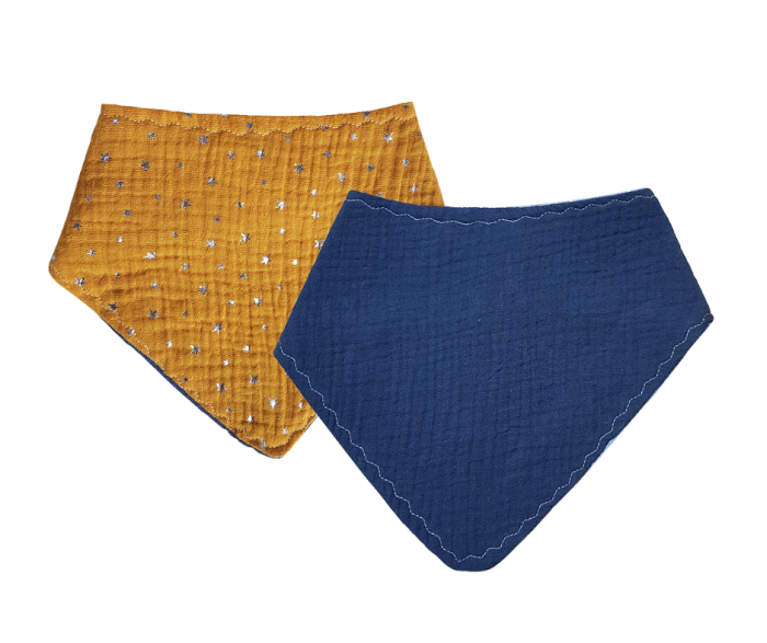 Baveta 2 fete - muselina mustar, stelute [3]