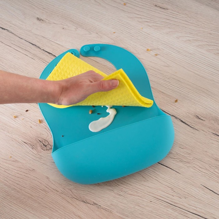 Bavetica din silicon moale cu buzunar colector pentru bebelusi, reglabila, albastra, Reer Eat`n Tidy 25033 [4]