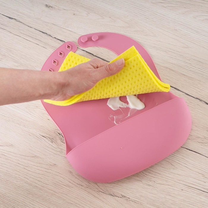 Bavetica din silicon moale cu buzunar colector pentru bebelusi, reglabila, roz, Reer Eat`n Tidy 25044 [4]