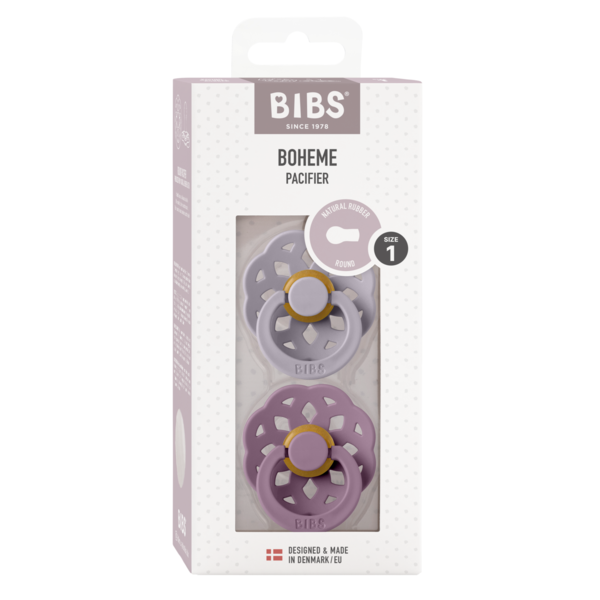 BIBS - Set 2 suzete Boheme Latex, tetina rotunda, 0 luni +-Fossil Grey/Mauve [2]