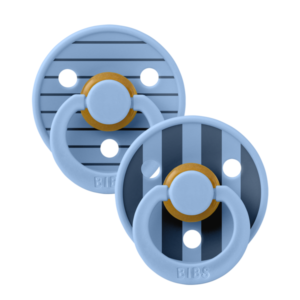BIBS - Set 2 suzete Colour Studio Collection Stripe Latex, tetina rotunda, 0 luni+-Sky Blue [2]