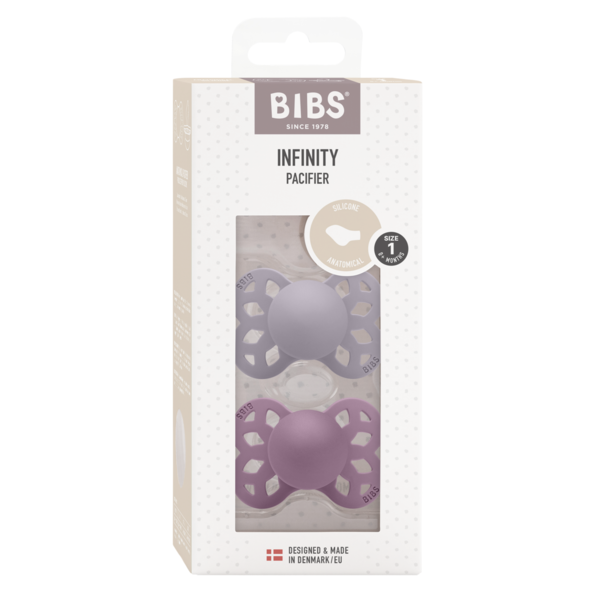 BIBS - Set 2 suzete Infinity Silicon, tetina anatomica, 0 luni +-Fossil Grey/Mauve [2]