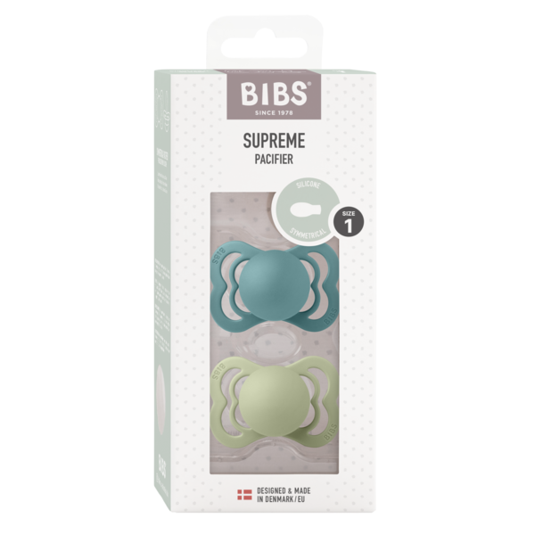 BIBS - Set 2 suzete Supreme Silicon, tetina simetrica, 0 luni +-Island Sea/Sage [2]