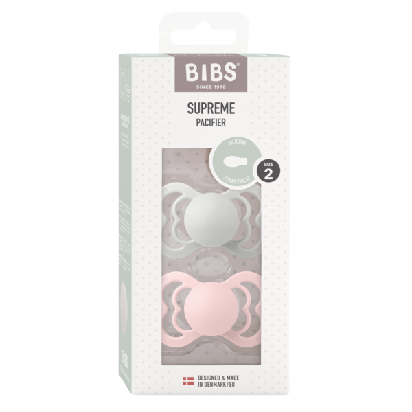 BIBS - Set 2 suzete Supreme Silicon, tetina simetrica, 6 luni +-Haze/Blossom [2]